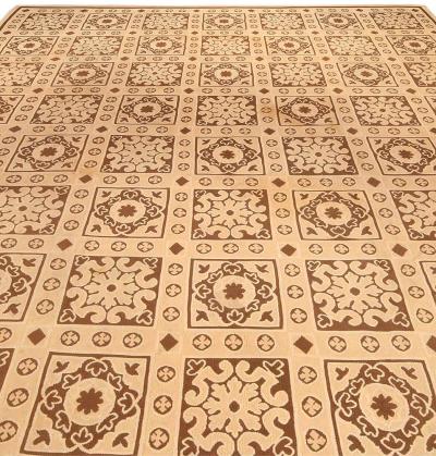 Mid 20th Century French Aubusson Camel Brown and Beige Carpet