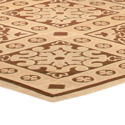 Mid 20th Century French Aubusson Camel Brown and Beige Carpet