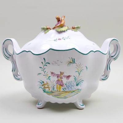 Mid 20th Century French Faience Covered Tureen by S gries Moustiers