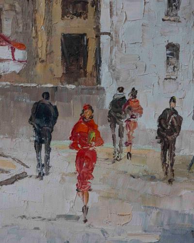 Mid 20th Century French Montmartre Place du Tertre Oil on Canvas Sacr C ur