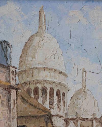 Mid 20th Century French Montmartre Place du Tertre Oil on Canvas Sacr C ur