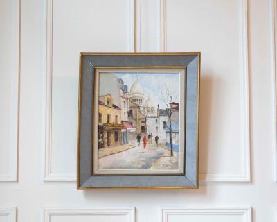 Mid 20th Century French Montmartre Place du Tertre Oil on Canvas Sacr C ur