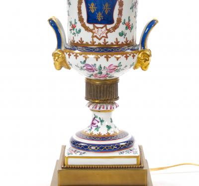 Mid 20th Century French Porcelain Urn Shaped Table Lamps Gilt Gold Accents