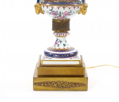 Mid 20th Century French Porcelain Urn Shaped Table Lamps Gilt Gold Accents