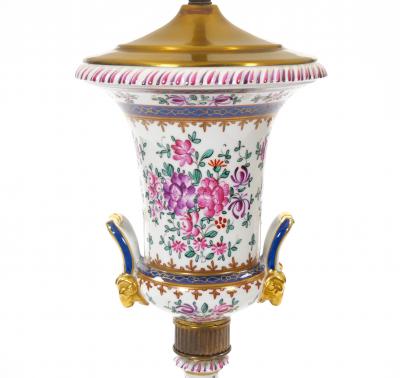 Mid 20th Century French Porcelain Urn Shaped Table Lamps Gilt Gold Accents