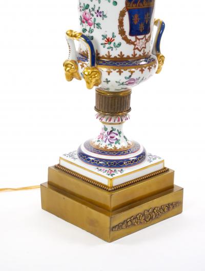 Mid 20th Century French Porcelain Urn Shaped Table Lamps Gilt Gold Accents