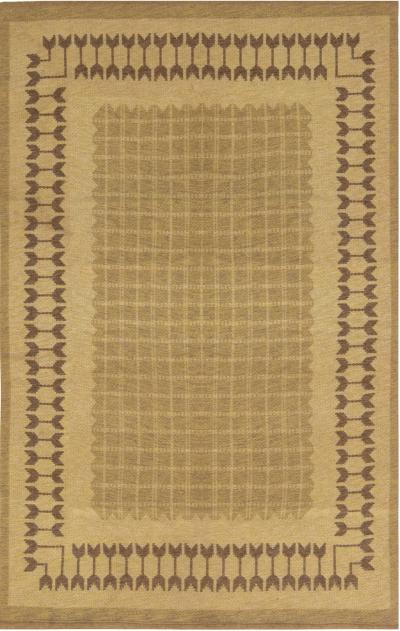 Mid 20th Century Geometric Swedish Double Sided Brown Flat Weave Rug