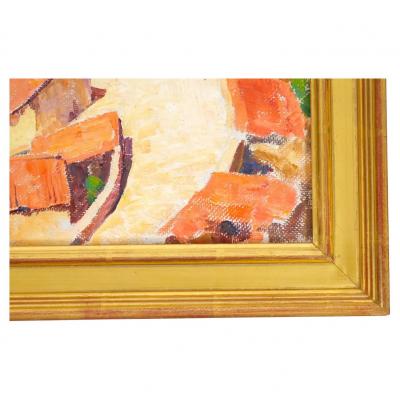 Mid 20th Century Gilt wood Framed Oil Board Painting