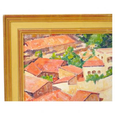 Mid 20th Century Gilt wood Framed Oil Board Painting