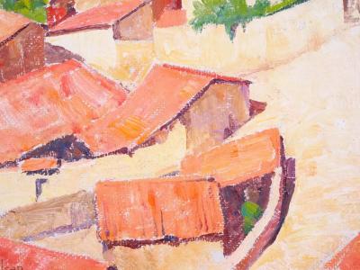 Mid 20th Century Gilt wood Framed Oil Board Painting