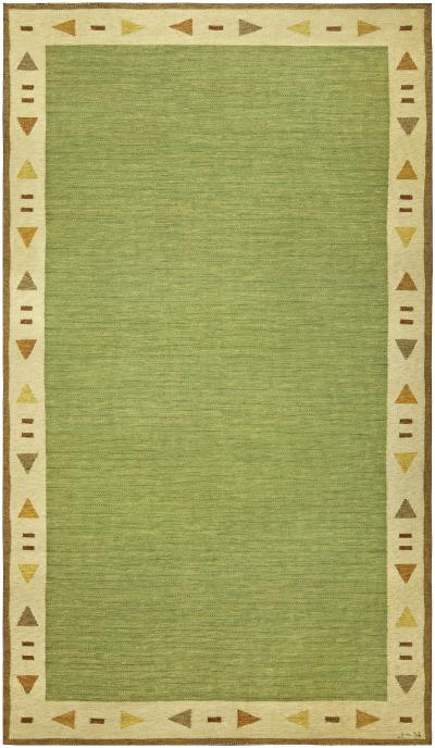 Mid 20th Century Green Swedish Flat Woven Rug