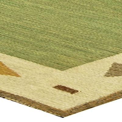 Mid 20th Century Green Swedish Flat Woven Rug