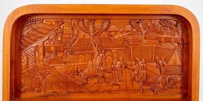 Mid 20th Century Heavily Hand Carved Wood Cocktail Bar Cabinet