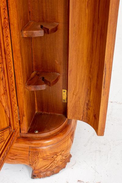 Mid 20th Century Heavily Hand Carved Wood Cocktail Bar Cabinet