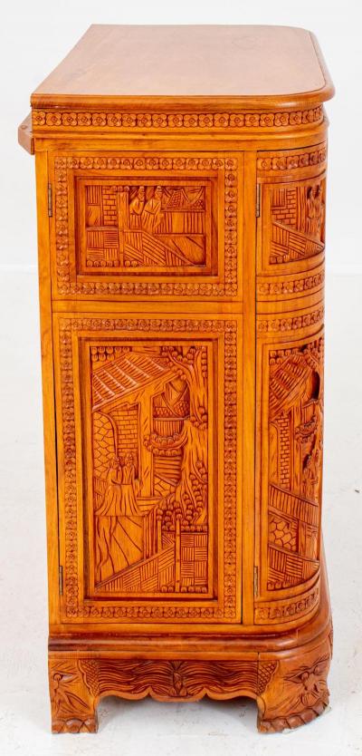 Mid 20th Century Heavily Hand Carved Wood Cocktail Bar Cabinet