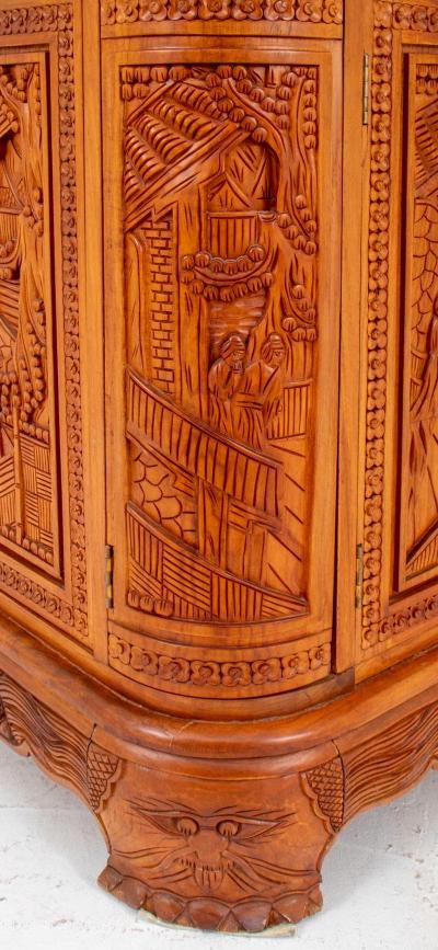 Mid 20th Century Heavily Hand Carved Wood Cocktail Bar Cabinet