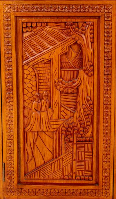 Mid 20th Century Heavily Hand Carved Wood Cocktail Bar Cabinet