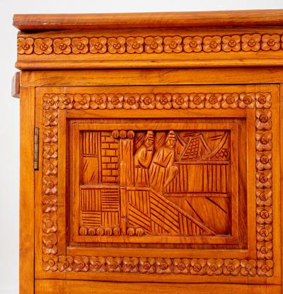 Mid 20th Century Heavily Hand Carved Wood Cocktail Bar Cabinet
