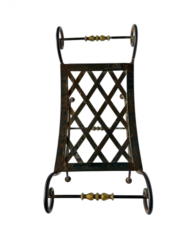 Mid 20th Century Hollywood Regency Wrought Iron and Brass Curule Stool
