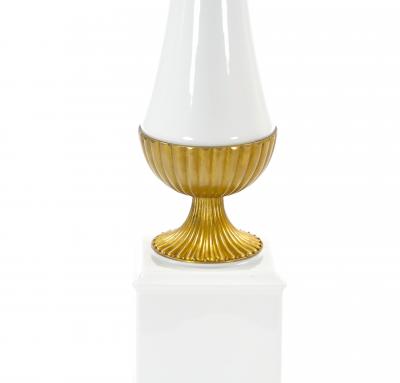 Mid 20th Century Italian Art Deco Porcelain Table Lamps Gilt Brass Accents