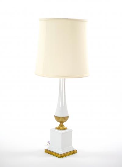 Mid 20th Century Italian Art Deco Porcelain Table Lamps Gilt Brass Accents