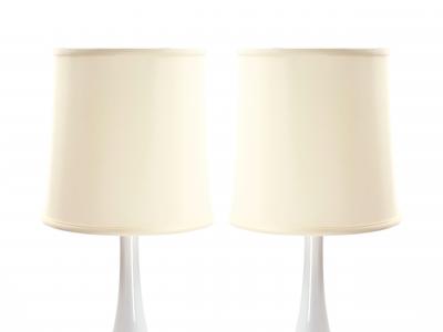Mid 20th Century Italian Art Deco Porcelain Table Lamps Gilt Brass Accents