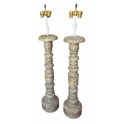 Mid 20th Century Italian Country Column Form Table Lamps a Pair