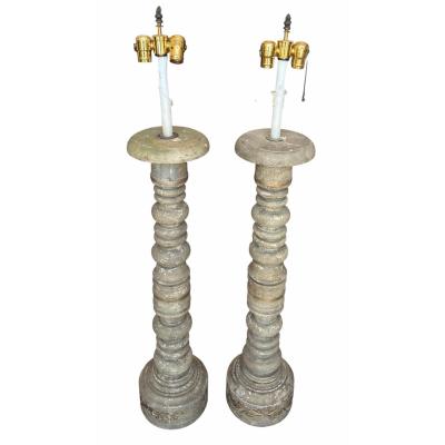 Mid 20th Century Italian Country Column Form Table Lamps a Pair
