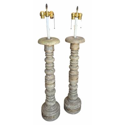 Mid 20th Century Italian Country Column Form Table Lamps a Pair