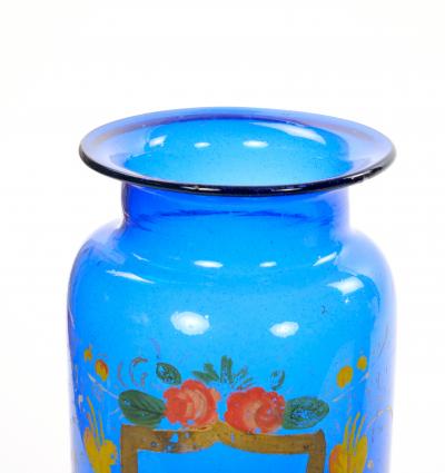 Mid 20th Century Italian Gilt and Hand Painted Cobalt Blue Glass Apothecary Jars