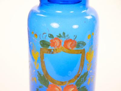 Mid 20th Century Italian Gilt and Hand Painted Cobalt Blue Glass Apothecary Jars