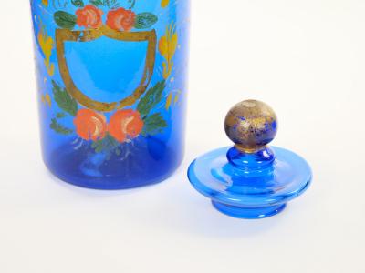 Mid 20th Century Italian Gilt and Hand Painted Cobalt Blue Glass Apothecary Jars