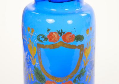 Mid 20th Century Italian Gilt and Hand Painted Cobalt Blue Glass Apothecary Jars