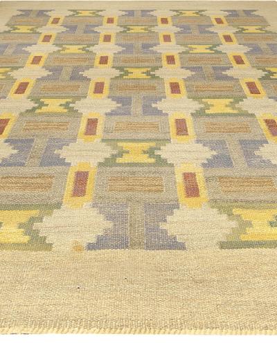 Mid 20th Century Judith Johansson Soldis Swedish Beige Blue Yellow Wool Rug