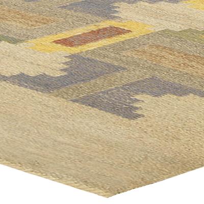 Mid 20th Century Judith Johansson Soldis Swedish Beige Blue Yellow Wool Rug