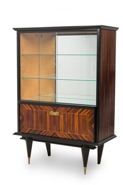 Mid 20th Century Macassar Ebony Wood Art Deco Style Vitrine Cabinet