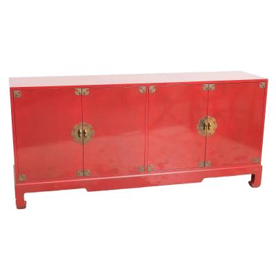 Mid 20th Century Modern Chinoiserie Red Lacquered Four Door Buffet Server