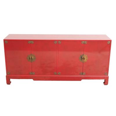 Mid 20th Century Modern Chinoiserie Red Lacquered Four Door Buffet Server
