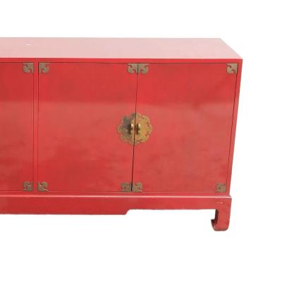 Mid 20th Century Modern Chinoiserie Red Lacquered Four Door Buffet Server