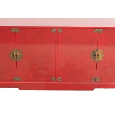 Mid 20th Century Modern Chinoiserie Red Lacquered Four Door Buffet Server