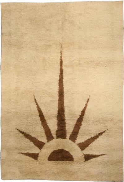 Mid 20th Century Moroccan Art Deco Design Natural Undyed Wool Rug