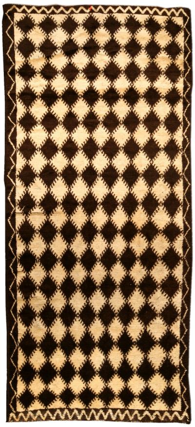 Mid 20th Century Moroccan Diamond Design Brown Beige Handmade Wool Rug