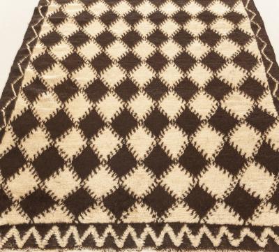 Mid 20th Century Moroccan Diamond Design Brown Beige Handmade Wool Rug