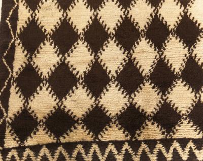 Mid 20th Century Moroccan Diamond Design Brown Beige Handmade Wool Rug