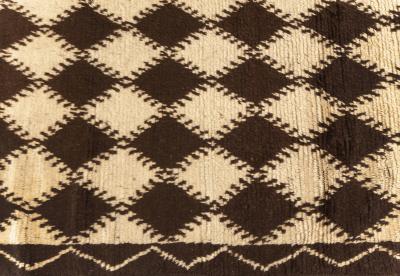 Mid 20th Century Moroccan Diamond Design Brown Beige Handmade Wool Rug