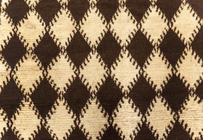Mid 20th Century Moroccan Diamond Design Brown Beige Handmade Wool Rug