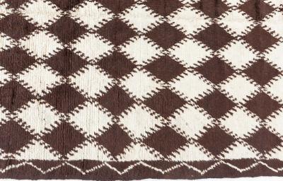Mid 20th Century Moroccan Diamond Design Brown Beige Handmade Wool Rug