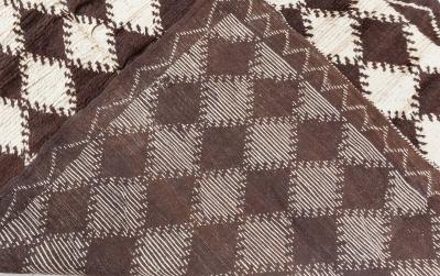 Mid 20th Century Moroccan Diamond Design Brown Beige Handmade Wool Rug
