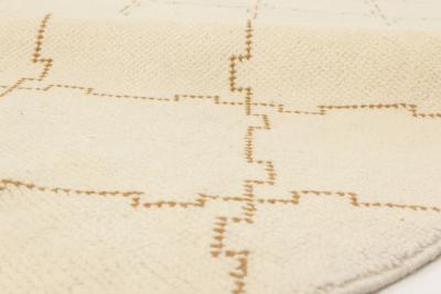 Mid 20th Century Moroccan Ivory and Brown Handmade Wool Rug