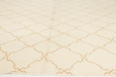 Mid 20th Century Moroccan Ivory and Brown Handmade Wool Rug